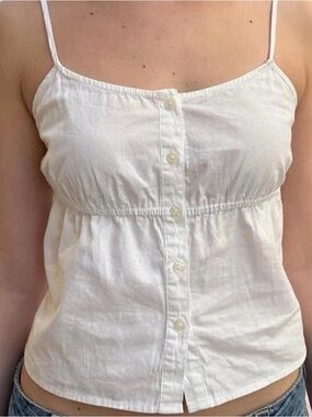 Brandy Melville White Dani Top Button-Front Spaghetti Strap Tank Top